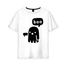 Женская футболка хлопок Oversize с принтом Boo в Санкт-Петербурге, 100% хлопок | свободный крой, круглый ворот, спущенный рукав, длина до линии бедер
 | 19 | 2019 | boo | ghost | halloween | бу | ведьма | зло | картинка | нечисть | приведение | призрак | прикольная | тыква | тьма | ужас | хелловин | хеллоувин | хэллоуин