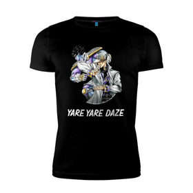 Мужская футболка премиум с принтом Yare Yare Daze в Санкт-Петербурге, 92% хлопок, 8% лайкра | приталенный силуэт, круглый вырез ворота, длина до линии бедра, короткий рукав | anime | jojo | senpai | tian | аниме | анимэ | джоджо | ониме | онимэ | сенпай | тян