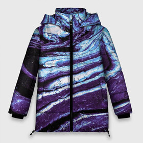 Женская зимняя куртка 3D с принтом Фиолетовые краски металлик в Санкт-Петербурге, верх — 100% полиэстер; подкладка — 100% полиэстер; утеплитель — 100% полиэстер | длина ниже бедра, силуэт Оверсайз. Есть воротник-стойка, отстегивающийся капюшон и ветрозащитная планка. 

Боковые карманы с листочкой на кнопках и внутренний карман на молнии | 