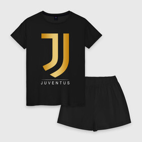 Женская пижама с шортиками хлопок с принтом JUVENTUS GOLDEN LOGO в Санкт-Петербурге, 100% хлопок | футболка прямого кроя, шорты свободные с широкой мягкой резинкой | cr7 | juve | juventus | ronaldo | роналдо | ювентус