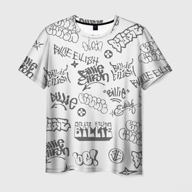 Мужская футболка 3D с принтом Billie Eilish Graffiti Gray в Санкт-Петербурге, 100% полиэфир | прямой крой, круглый вырез горловины, длина до линии бедер | billie | eilish | graffiti | grunge | айлиш | беляш | беляшик | билли | биляш | граффити | татуировки