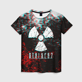 Женская футболка 3D с принтом S.T.A.L.K.E.R. 2 GLITCH в Санкт-Петербурге, 100% полиэфир ( синтетическое хлопкоподобное полотно) | прямой крой, круглый вырез горловины, длина до линии бедер | bandit | chernobyl | pripyat | s.t.a.l.k.e.r. 2 | shadow of chernobyl | stalker | stalker 2 | бандиты | меченый | припять | сталкер | сталкер 2 | тени чернобыля | чернобыль | чистое небо