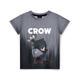 Детская футболка 3D с принтом BRAWL STARS CROW в Санкт-Петербурге, 100% гипоаллергенный полиэфир | прямой крой, круглый вырез горловины, длина до линии бедер, чуть спущенное плечо, ткань немного тянется | Тематика изображения на принте: android | brawl stars | colt | crow | games | leon | penny | poco. | shelly | spike | wanted | брав | бравл старс | звезды | игры | мобильные игры | старс