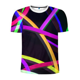 Мужская футболка 3D спортивная с принтом Светящиеся полосы в Санкт-Петербурге, 100% полиэстер с улучшенными характеристиками | приталенный силуэт, круглая горловина, широкие плечи, сужается к линии бедра | abstract | neon | абстрактно | абстрактный | абстракция | линии | неон | неонка | неоновая | неоновые | неоновый | полоски | полосы | разноцветные | светящиеся | цветные