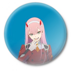 Значок с принтом Darling In The Franxx в Санкт-Петербурге,  металл | круглая форма, металлическая застежка в виде булавки | 02 | anime | darling in the franxx | hiro | manga | zero two | аниме | ахегао | любимый во франксе | манга | милый во франксе | ноль два | хиро