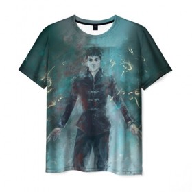 Мужская футболка 3D с принтом Outsider в Санкт-Петербурге, 100% полиэфир | прямой крой, круглый вырез горловины, длина до линии бедер | dishonored | outsider | бездна | дизонорд | загадочность | магия | мистика | ужас | чужой