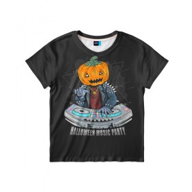 Детская футболка 3D с принтом Halloween party в Санкт-Петербурге, 100% гипоаллергенный полиэфир | прямой крой, круглый вырез горловины, длина до линии бедер, чуть спущенное плечо, ткань немного тянется | Тематика изображения на принте: diy | ghost | halloween | horror | makeup | scary | skull clown | trick or treat | вампир | ведьма | кошка | луна | магия | ночь | тыква | хэллоуин