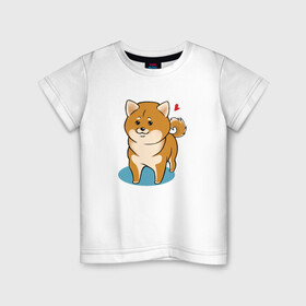 Детская футболка хлопок с принтом Шиба-ину в Санкт-Петербурге, 100% хлопок | круглый вырез горловины, полуприлегающий силуэт, длина до линии бедер | милашка | пёсик | пушистик | собака | шиба ину | щенок