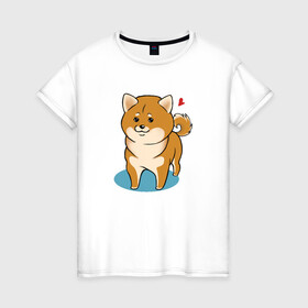 Женская футболка хлопок с принтом Шиба-ину в Санкт-Петербурге, 100% хлопок | прямой крой, круглый вырез горловины, длина до линии бедер, слегка спущенное плечо | милашка | пёсик | пушистик | собака | шиба ину | щенок