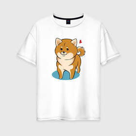 Женская футболка хлопок Oversize с принтом Шиба-ину в Санкт-Петербурге, 100% хлопок | свободный крой, круглый ворот, спущенный рукав, длина до линии бедер
 | милашка | пёсик | пушистик | собака | шиба ину | щенок