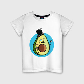 Детская футболка хлопок с принтом Mr. Avocado в Санкт-Петербурге, 100% хлопок | круглый вырез горловины, полуприлегающий силуэт, длина до линии бедер | Тематика изображения на принте: авокадо | еда | сеньор | сноб | усы | фрукты