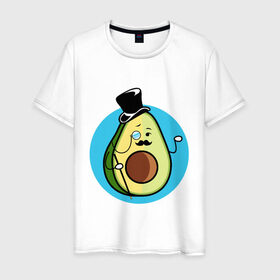 Мужская футболка хлопок с принтом Mr. Avocado в Санкт-Петербурге, 100% хлопок | прямой крой, круглый вырез горловины, длина до линии бедер, слегка спущенное плечо. | Тематика изображения на принте: авокадо | еда | сеньор | сноб | усы | фрукты