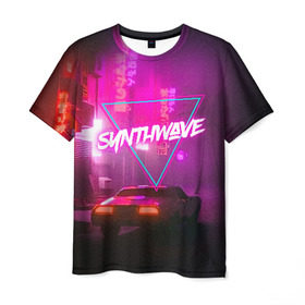 Мужская футболка 3D с принтом SYNTHWAVE / RETROWAVE в Санкт-Петербурге, 100% полиэфир | прямой крой, круглый вырез горловины, длина до линии бедер | hotline miami | neon | new retro wave | outrun | outrun electro | retro | retrowave | synth | synthwave | неон | ретро | хотлайн майами