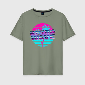 Женская футболка хлопок Oversize с принтом RETROWAVE  в Санкт-Петербурге, 100% хлопок | свободный крой, круглый ворот, спущенный рукав, длина до линии бедер
 | hotline miami | neon | new retro wave | outrun | outrun electro | retro | retrowave | synth | synthwave | неон | ретро | хотлайн майами