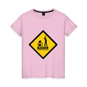 Женская футболка хлопок с принтом Coding in progress в Санкт-Петербурге, 100% хлопок | прямой крой, круглый вырез горловины, длина до линии бедер, слегка спущенное плечо | админ | айтишник | ит | кодер | программист | психанул | сисадмин