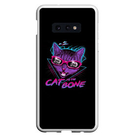 Чехол для Samsung S10E с принтом Cat To The Bone в Санкт-Петербурге, Силикон | Область печати: задняя сторона чехла, без боковых панелей | 80 | bone | bones | cat | cyber | game | hotline | hotlinemiami | maiami | music | outrun | retro | retrowave | skull | synth | synthwave | игра | кибер | кот | кошка | ретро | череп