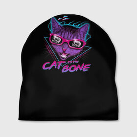 Шапка 3D с принтом Cat To The Bone в Санкт-Петербурге, 100% полиэстер | универсальный размер, печать по всей поверхности изделия | 80 | bone | bones | cat | cyber | game | hotline | hotlinemiami | maiami | music | outrun | retro | retrowave | skull | synth | synthwave | игра | кибер | кот | кошка | ретро | череп