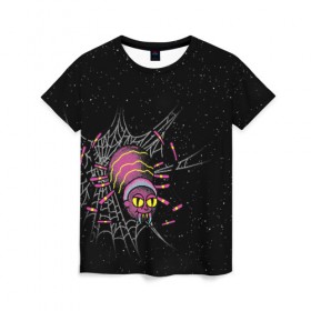 Женская футболка 3D с принтом SPIDER MORTY в Санкт-Петербурге, 100% полиэфир ( синтетическое хлопкоподобное полотно) | прямой крой, круглый вырез горловины, длина до линии бедер | bat rick | spider morty | vdgerir | морти | паук морти | рик | рик и морти