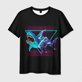 Мужская футболка 3D с принтом Shark в Санкт-Петербурге, 100% полиэфир | прямой крой, круглый вырез горловины, длина до линии бедер | 80 | cyber | dark | game | hotline | hotlinemiami | maiami | moon | music | outrun | retro | retrowave | shark | synth | synthwave | акула | игра | кибер | луна | море | ночь | океан | ретро
