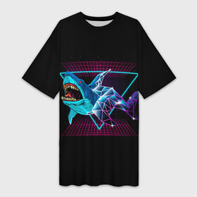 Платье-футболка 3D с принтом Shark в Санкт-Петербурге,  |  | 80 | cyber | dark | game | hotline | hotlinemiami | maiami | moon | music | outrun | retro | retrowave | shark | synth | synthwave | акула | игра | кибер | луна | море | ночь | океан | ретро