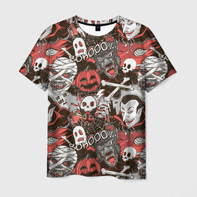 Мужская футболка 3D с принтом Дракула и оборотень в Санкт-Петербурге, 100% полиэфир | прямой крой, круглый вырез горловины, длина до линии бедер | halloween | horror | дракула | пятница 13 | страшилки | страшно | ужасы | хоррор | хэллоуин