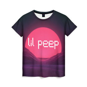 Женская футболка 3D с принтом lil peep(Logo) в Санкт-Петербурге, 100% полиэфир ( синтетическое хлопкоподобное полотно) | прямой крой, круглый вырез горловины, длина до линии бедер | cry baby | lil peep | logo | rap | заход солнца | знаменитости. эмо | известный исполнитель | неон | пип | редактируемое лого | реп | розоватый оттенок | рок | рэп | яркий фон