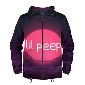 Мужская ветровка 3D с принтом lil peep(Logo) в Санкт-Петербурге, 100% полиэстер | подол и капюшон оформлены резинкой с фиксаторами, два кармана без застежек по бокам, один потайной карман на груди | cry baby | lil peep | logo | rap | заход солнца | знаменитости. эмо | известный исполнитель | неон | пип | редактируемое лого | реп | розоватый оттенок | рок | рэп | яркий фон