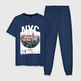 Мужская пижама хлопок с принтом New York City в Санкт-Петербурге, 100% хлопок | брюки и футболка прямого кроя, без карманов, на брюках мягкая резинка на поясе и по низу штанин
 | Тематика изображения на принте: new york | usa | америка | города | нью йорк | страны | сша | туризм | туристические