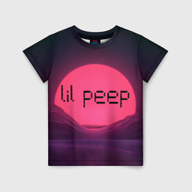 Детская футболка 3D с принтом lil peep(Black Logo) в Санкт-Петербурге, 100% гипоаллергенный полиэфир | прямой крой, круглый вырез горловины, длина до линии бедер, чуть спущенное плечо, ткань немного тянется | cry baby | lil peep | logo | rap | заход солнца | знаменитости. эмо | известный исполнитель | неон | пип | редактируемое лого | реп | розоватый оттенок | рок | рэп | яркий фон