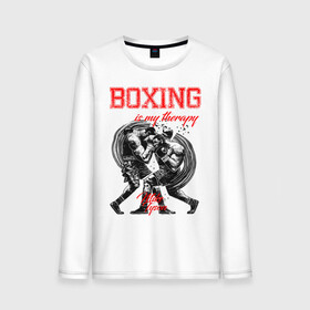 Мужской лонгслив хлопок с принтом Boxing is my therapy в Санкт-Петербурге, 100% хлопок |  | boxing | mike tyson | my therapy | бокс | майк тайсон