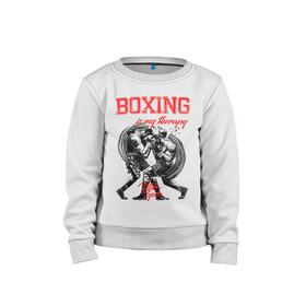 Детский свитшот хлопок с принтом Boxing is my therapy в Санкт-Петербурге, 100% хлопок | круглый вырез горловины, эластичные манжеты, пояс и воротник | boxing | mike tyson | my therapy | бокс | майк тайсон