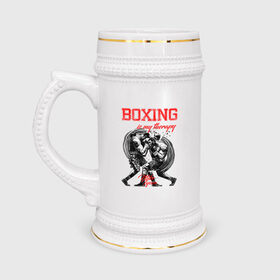 Кружка пивная с принтом Boxing is my therapy в Санкт-Петербурге,  керамика (Материал выдерживает высокую температуру, стоит избегать резкого перепада температур) |  объем 630 мл | boxing | mike tyson | my therapy | бокс | майк тайсон