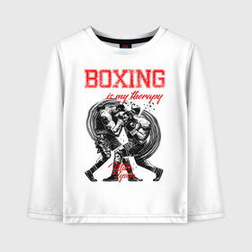 Детский лонгслив хлопок с принтом Boxing is my therapy в Санкт-Петербурге, 100% хлопок | круглый вырез горловины, полуприлегающий силуэт, длина до линии бедер | boxing | mike tyson | my therapy | бокс | майк тайсон