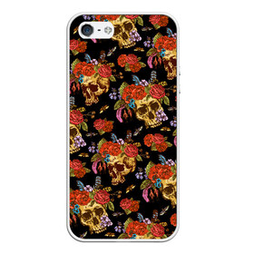 Чехол для iPhone 5/5S матовый с принтом Skulls and Roses в Санкт-Петербурге, Силикон | Область печати: задняя сторона чехла, без боковых панелей | flowers | halloween | rose | skull | tattoo | жуки | насекомые | роза | тату | татуировка | хеллоуин | хэллоуин | цветок | цветы | череп