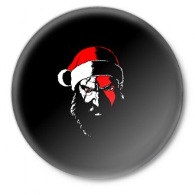 Значок с принтом Santa Kratos в Санкт-Петербурге,  металл | круглая форма, металлическая застежка в виде булавки | Тематика изображения на принте: 