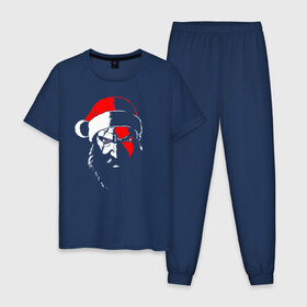 Мужская пижама хлопок с принтом Santa Kratos в Санкт-Петербурге, 100% хлопок | брюки и футболка прямого кроя, без карманов, на брюках мягкая резинка на поясе и по низу штанин
 | 20 | 2020 | christmas | claus | god | kratos | merry | new | of | santa | war | year | бог | войны | год | дед | клаус | кратос | мороз | новый | новый год | праздник | рождество | санта | хипстер