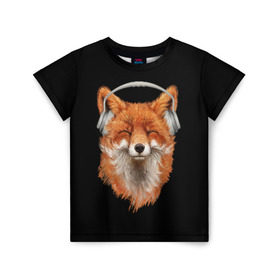 Детская футболка 3D с принтом Лиса в наушниках в Санкт-Петербурге, 100% гипоаллергенный полиэфир | прямой крой, круглый вырез горловины, длина до линии бедер, чуть спущенное плечо, ткань немного тянется | 20 | 2020 | 2k20 | 2к20 | animal | animals | forest | fox | headphones | music | new year | redhead | smile | животное | животные | зима | лес | лис | лиса | лисица | музыка | наушники | новый год | рыжая | смайл | улыбка | фыр