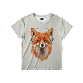 Детская футболка 3D с принтом Лиса в наушниках в Санкт-Петербурге, 100% гипоаллергенный полиэфир | прямой крой, круглый вырез горловины, длина до линии бедер, чуть спущенное плечо, ткань немного тянется | 20 | 2020 | 2k20 | 2к20 | animal | animals | forest | fox | headphones | music | new year | redhead | smile | животное | животные | зима | лес | лис | лиса | лисица | музыка | наушники | новый год | рыжая | смайл | улыбка | фыр