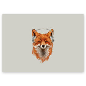Поздравительная открытка с принтом Лиса в наушниках в Санкт-Петербурге, 100% бумага | плотность бумаги 280 г/м2, матовая, на обратной стороне линовка и место для марки
 | Тематика изображения на принте: 20 | 2020 | 2k20 | 2к20 | animal | animals | forest | fox | headphones | music | new year | redhead | smile | животное | животные | зима | лес | лис | лиса | лисица | музыка | наушники | новый год | рыжая | смайл | улыбка | фыр
