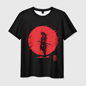 Мужская футболка 3D с принтом Samurai в Санкт-Петербурге, 100% полиэфир | прямой крой, круглый вырез горловины, длина до линии бедер | ahegao | anime | blood | japan | samurai | senpai | warior | аниме | ахегао | воин | катана | кровавая | кровавый | кровь | луна | самураи | самурай | семпай | сенпай | солнце | япония