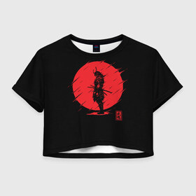 Женская футболка Cropp-top с принтом Samurai в Санкт-Петербурге, 100% полиэстер | круглая горловина, длина футболки до линии талии, рукава с отворотами | ahegao | anime | blood | japan | samurai | senpai | warior | аниме | ахегао | воин | катана | кровавая | кровавый | кровь | луна | самураи | самурай | семпай | сенпай | солнце | япония