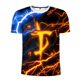 Мужская футболка 3D спортивная с принтом DOOM SLAYER в Санкт-Петербурге, 100% полиэстер с улучшенными характеристиками | приталенный силуэт, круглая горловина, широкие плечи, сужается к линии бедра | doom | doom eternal | thunder | дум | молнии | шторм