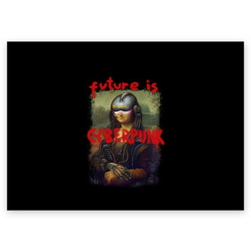 Поздравительная открытка с принтом Cyberpunk Mona Lisa в Санкт-Петербурге, 100% бумага | плотность бумаги 280 г/м2, матовая, на обратной стороне линовка и место для марки
 | Тематика изображения на принте: 2077 | cyberpunk | cyberpunk 2077 | game | keanu reeves | lisa | mona | samurai | игра | искуство | картина | киану ривз | кибер | киберпанк | киборг | лиза | мона | робот | самураи