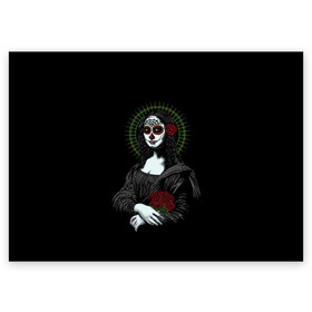 Поздравительная открытка с принтом Mona Lisa - Santa Muerte в Санкт-Петербурге, 100% бумага | плотность бумаги 280 г/м2, матовая, на обратной стороне линовка и место для марки
 | dead | death | lisa | mona | muerte | muertos | santa | день | искуство | картина | лиза | мона | муэрте | муэртес | муэртос | роза | розы | санта | тату | татуировка | цветы | череп