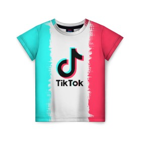 Детская футболка 3D с принтом TIKTOK в Санкт-Петербурге, 100% гипоаллергенный полиэфир | прямой крой, круглый вырез горловины, длина до линии бедер, чуть спущенное плечо, ткань немного тянется | tik | tik tok | tiktok | tok | тик | тик ток | тикток | ток
