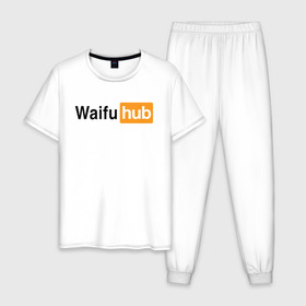 Мужская пижама хлопок с принтом WaifuHub в Санкт-Петербурге, 100% хлопок | брюки и футболка прямого кроя, без карманов, на брюках мягкая резинка на поясе и по низу штанин
 | Тематика изображения на принте: 
