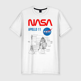 Мужская футболка премиум с принтом Nasa Apollo 11 (двухсторонняя) в Санкт-Петербурге, 92% хлопок, 8% лайкра | приталенный силуэт, круглый вырез ворота, длина до линии бедра, короткий рукав | apollo 11 | apolo 11 | apolon 11 | аполлон 11 | аполон 11 | наса | насса