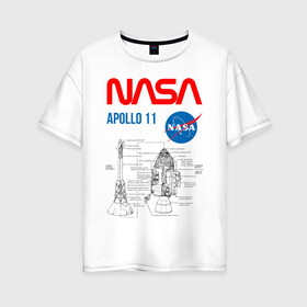 Женская футболка хлопок Oversize с принтом Nasa Apollo 11 (двухсторонняя) в Санкт-Петербурге, 100% хлопок | свободный крой, круглый ворот, спущенный рукав, длина до линии бедер
 | apollo 11 | apolo 11 | apolon 11 | аполлон 11 | аполон 11 | наса | насса