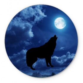 Коврик для мышки круглый с принтом WOLF в Санкт-Петербурге, резина и полиэстер | круглая форма, изображение наносится на всю лицевую часть | wolf | волк | луна | ночь