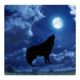 Магнитный плакат 3Х3 с принтом WOLF в Санкт-Петербурге, Полимерный материал с магнитным слоем | 9 деталей размером 9*9 см | wolf | волк | луна | ночь